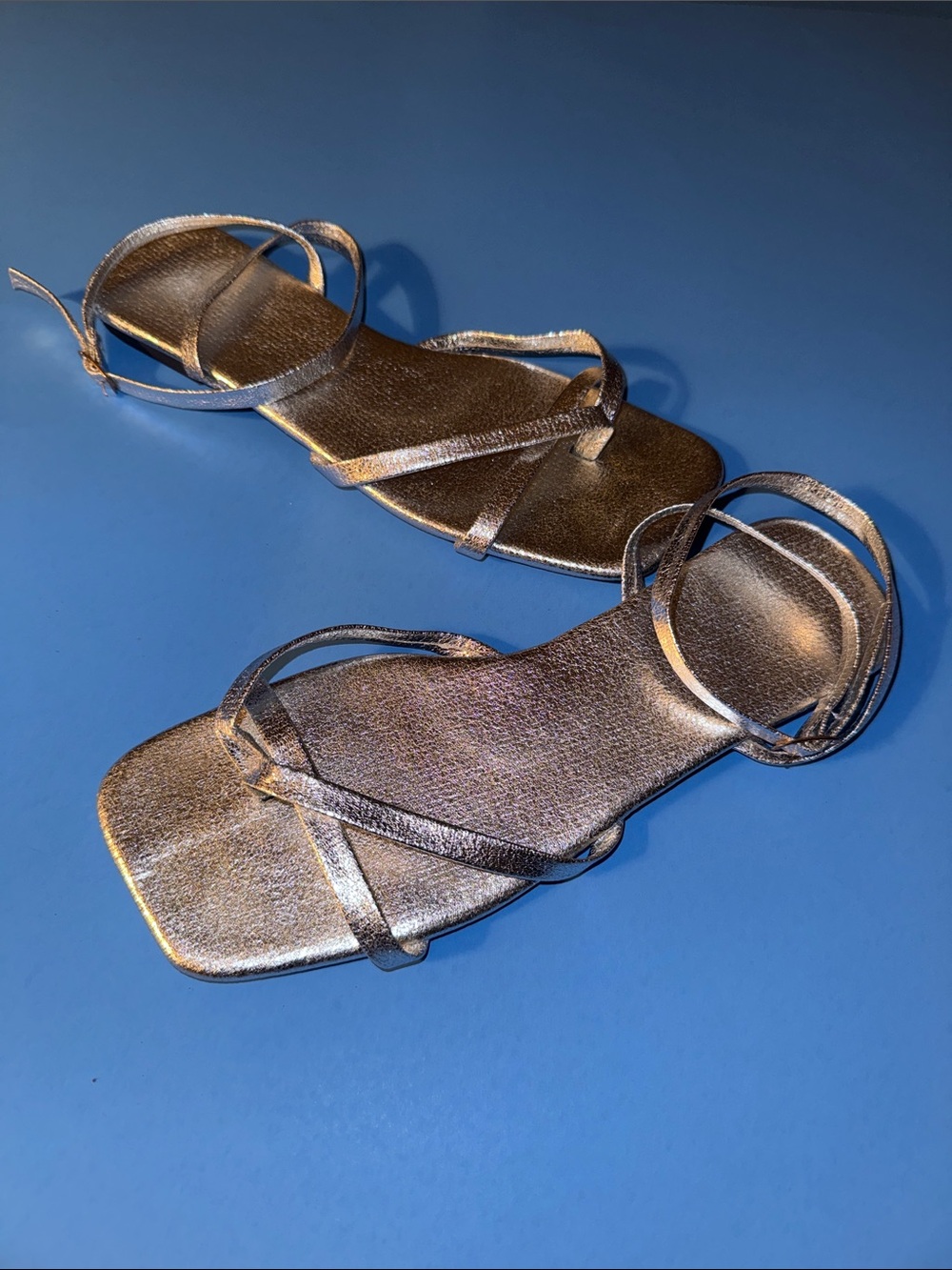 SHEIN Metallic Silver Strappy Lace-Up Flat Sandals